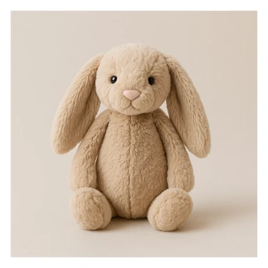 jellycat bashful bunny plush toy in beige, sitting pose, floppy ears, neutral background sticker