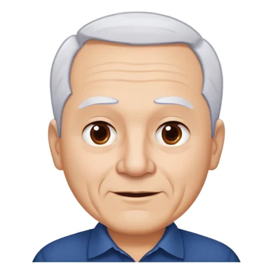 Charismatic older Hispanic man with light skin, round face, wide jaw. Lively dark brown eyes that look humorous. Thick straight eyebrows. Short white hair with receding hairline. Clean-shaven. Wearing a dark blue shirt. sticker