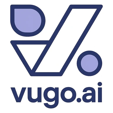 logo for vugo.ai, bold geometric shapes, futuristic, minimal color palette, tech company vibe sticker