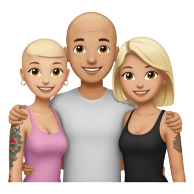 throuple tatted bald boyfriend with blonde girl friend and brunette girlfriend sticker