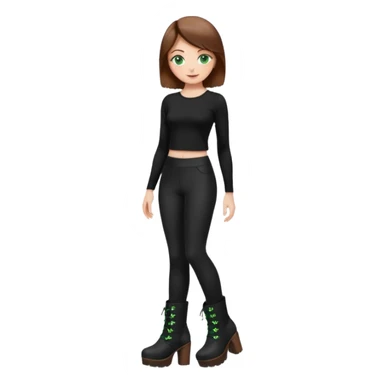 Create a Mistress with brown hair, green eyes, platform boots and black leggings and top sticker