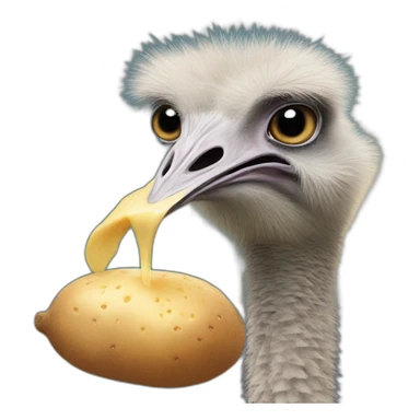 an ostrich eating a potato sticker