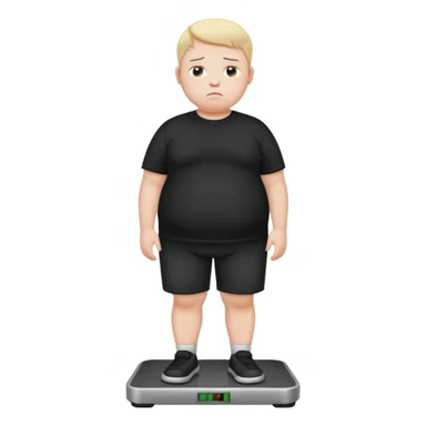 sad fat young boy in black t shirt on weight scale  sticker