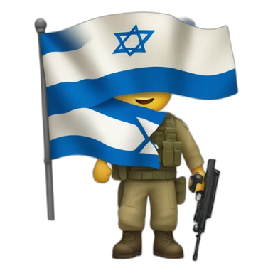 A soldier holds the flag of the State of Israel sticker