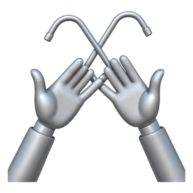 Apple-style 3D emoji showing two cartoon hands bending a thin metal or plastic rod, with small motion lines around the center to show tension and bending force, dynamic and expressive design, no background. sticker