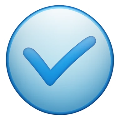 a small, blue checkmark inside a circular blue background. The checkmark is white, simple, and slightly curved with sharp edges. The circle is solid blue, and the checkmark is centered within the circle. sticker