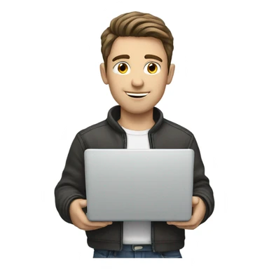 white brunette guy with a laptop sticker