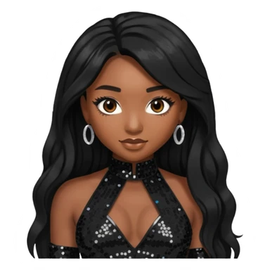 Normani from Fifth Harmony with long black hair, black sequin outfit sticker