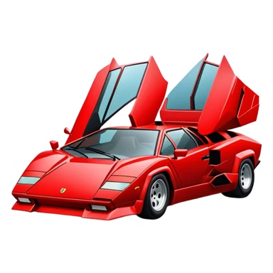 Bright red Lamborghini Countach, classic supercar with wedge shape and low profile sticker