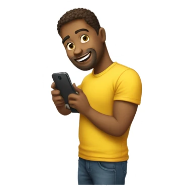 a man with a phone in his hand and a yellow t-shirt sticker