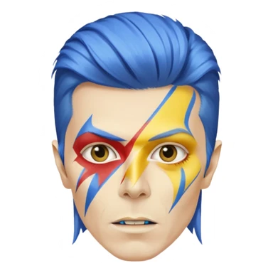A male rockstar wearing Ebay brand colours and David Bowie face paint sticker