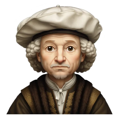 emoji of rembrandt,-shown-as-a-master-artist-with-deep,-introspective-eyes-and-richly-detailed-period-clothing,-rendered-with-dramatic-chiaroscuro-lighting-that-emphasizes-his-legacy white puffy hat sticker