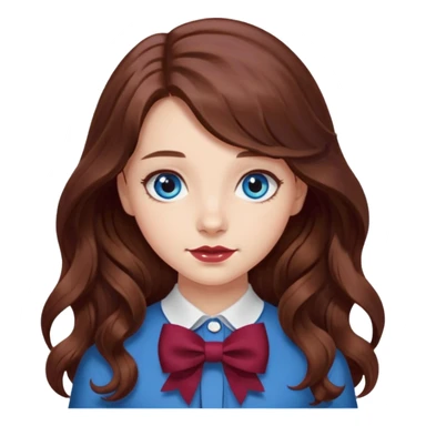 girl wavy long hair brown hair with a burgundy bow sticker