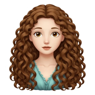 pale woman with brown curly very long hair, middle part. the hair is very very very very very very long, so long, you can't see the ends sticker