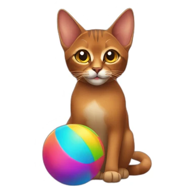 Abyssinian cat holding a colorful ball of fur sticker