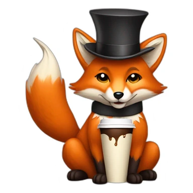 a fox drinking coffee wearing a high hat sticker