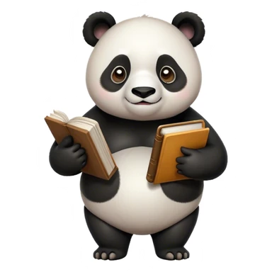 Panda shrugging his shoulders and hands with book in one hand and smartphone in the other sticker