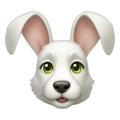 rabbit with dog mix, with green eyes, bege and white sticker