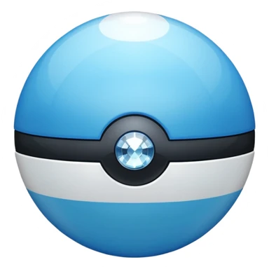 blue pokeball emoji, top half is a more saturated blue, bottom half is white, black stripe, with a white sheen, with a pearlescent finish, with a diamond effect sticker