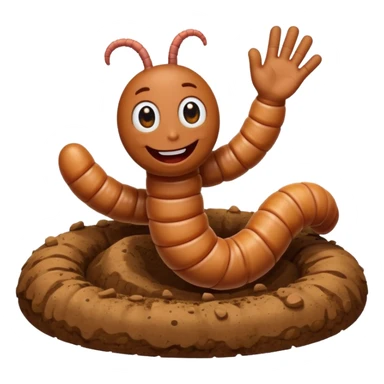 Happy worm waving from dirt hole sticker