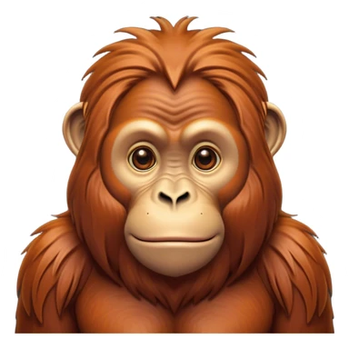 Cinematic Noble Orangutan Portrait Emoji, Poised and regal, with a robust, thoughtful build and deep, soulful eyes framed by rich, textured fur, Simplified yet sharp and sophisticated features, highly detailed, glowing with a soft, earthy glow, high shine, intelligent and contemplative, stylized with an air of ancient wisdom, focused and commanding, soft glowing outline, capturing the essence of a watchful and confident guardian that appears ready to step out of the screen with timeless authority! sticker
