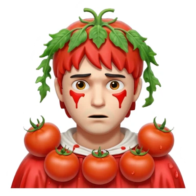 tragic stage performer portrait, head and shoulders only, tomatoes thrown at him, sad embarrassed face, messy costume, cinematic lighting, 3D cartoon, mobile game icon style, clean background, no text, no watermark
 sticker