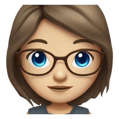chibi girl with long brown hair, blue eyes and brown glasses sticker