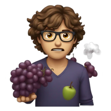 brown haired young and angry men with glasses violently throwing grapes sticker