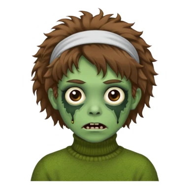 brown fluffy haired green zombie with turtleneck sweater and hair band sticker