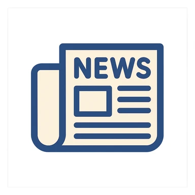 stylized newspaper icon, bold lines, minimal details, flat design sticker