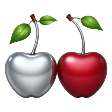 A pair of cherries emoji made of liquid silver chrome, smooth rounded shapes, glossy metallic surface, subtle sensual vibe, luxury sexy aesthetic, iOS emoji style, centered, clean white background sticker