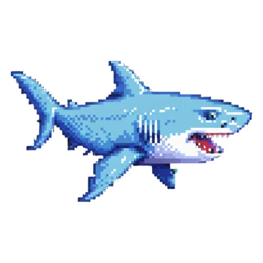 flying shark, pixel art style, simple background, retro colors sticker