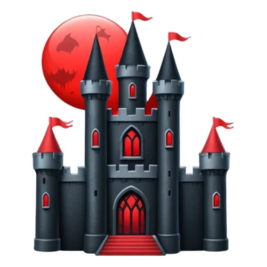 iOS sticker, dark castle, black walls, red windows, minimal fantasy sticker