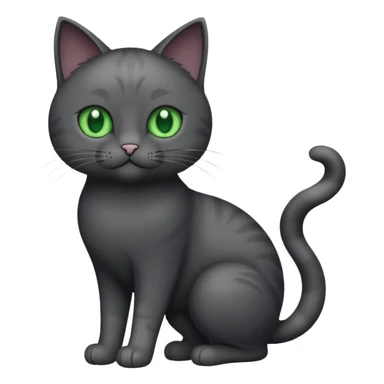 full body gorgeous solid dark grey cat with green eyes, white paws playing sticker