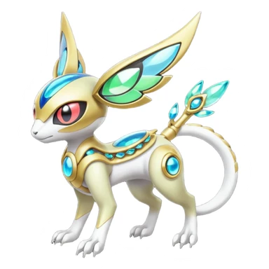 Shiny Colorful Futuristic Cyber-Vernid-Trico-Meloetta-Latias-Koraidon-Peppercat-Protogen-Pokémon-Digimon-Fakémon-fusion-hybrid-creature sticker