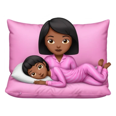 Dark skin Black woman with short  black bob  hair, pink pajamas laying on pillow just me  sticker