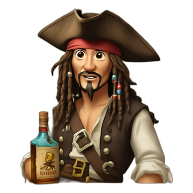 Jack sparrow tilting an empty rum bottle upside down and staring at it sticker