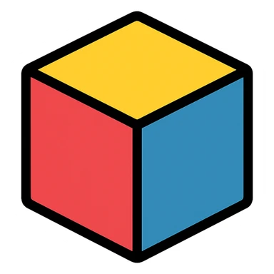 3D cube in color with black outlines sticker