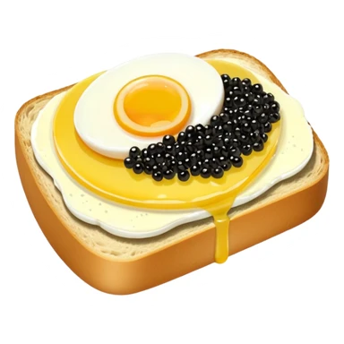 open sandwich with butter, half egg, slice of lemon, black caviar sticker