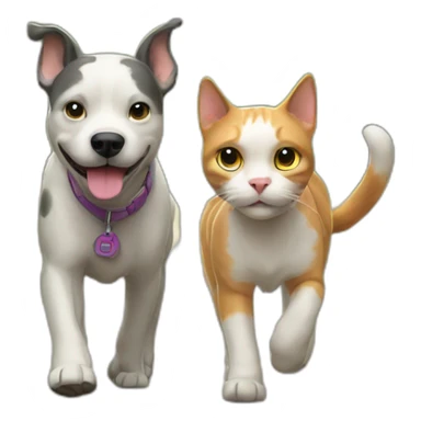 dog and cat walking in park sticker