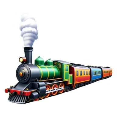 An icon showing a vibrant PC game train simulator scene with a steam locomotive traveling through a colorful countryside. The design features lush landscapes, winding tracks, and detailed railway elements, symbolizing the strategy and creativity of simulation games. Transparent background sticker