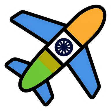 icon color outlined airplane with India flag and simple background sticker