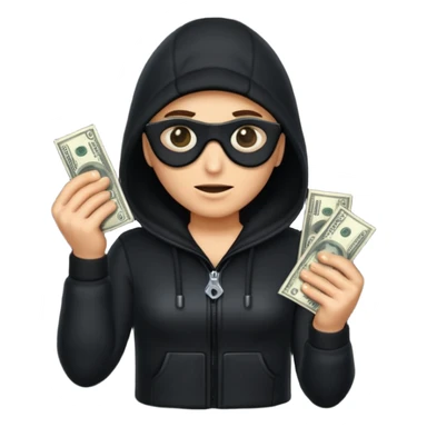 Robber with money na mão direita com uma blusa de frio preta  sticker