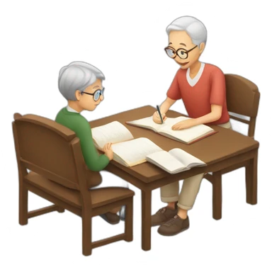 boy studying with grandparent sticker