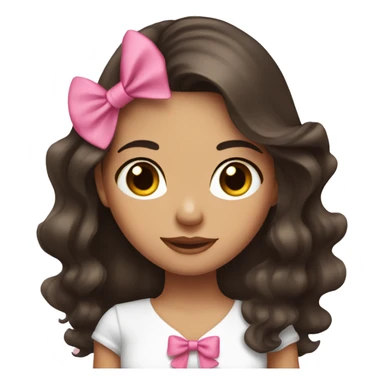 Latina Girl with long dark brown hair pink bows round face  sticker