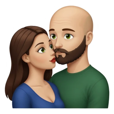 Man beard bald white dark green eyes, woman medium hair brown brown eyed latina kissing sticker