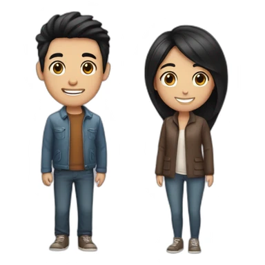 Happy couple, Girl with Black hair boy with Brown hair sticker