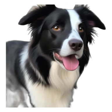 white and black dog with dark brown eyes happy  short hair mixed breed as border collie 2 years old with sticker