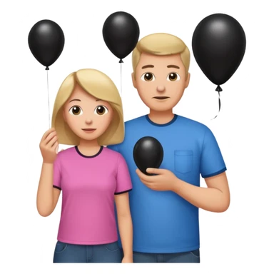 Mom in pink shirt dad in blue shirt holding black baloon sticker