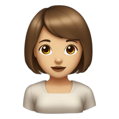 brunnete girl with bob haircut and dark eyes with shiba inu sticker